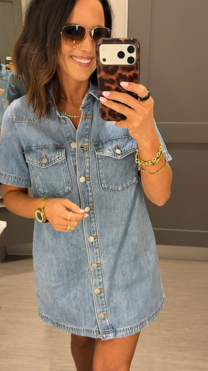 target sale find 💙 this denim shirt dress is such a good throw on and go piece. easy to style with sandals now and sneakers later. on sale and so comfy! #targetstyle #targetfinds #targetsale #denimdress #casualstyle #everydayoutfit #affordablefashion #ltkstyle