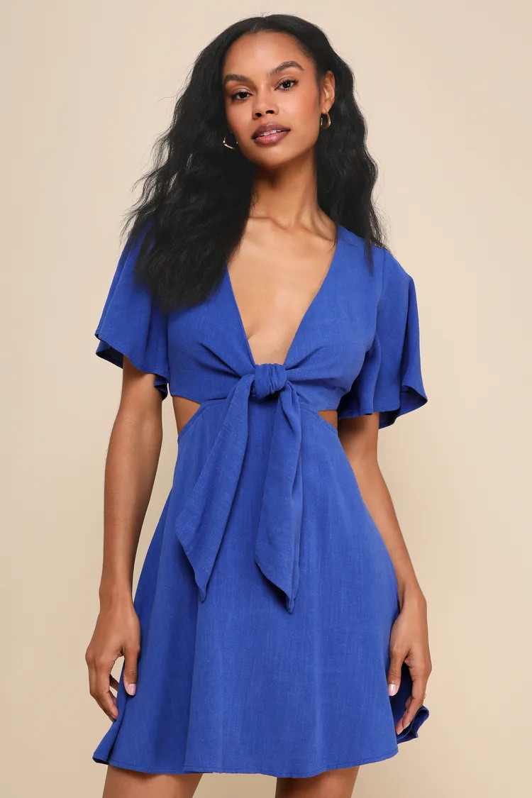 Perfect Day for Love Royal Blue Cutout Tie-Front Mini Dress | Lulus