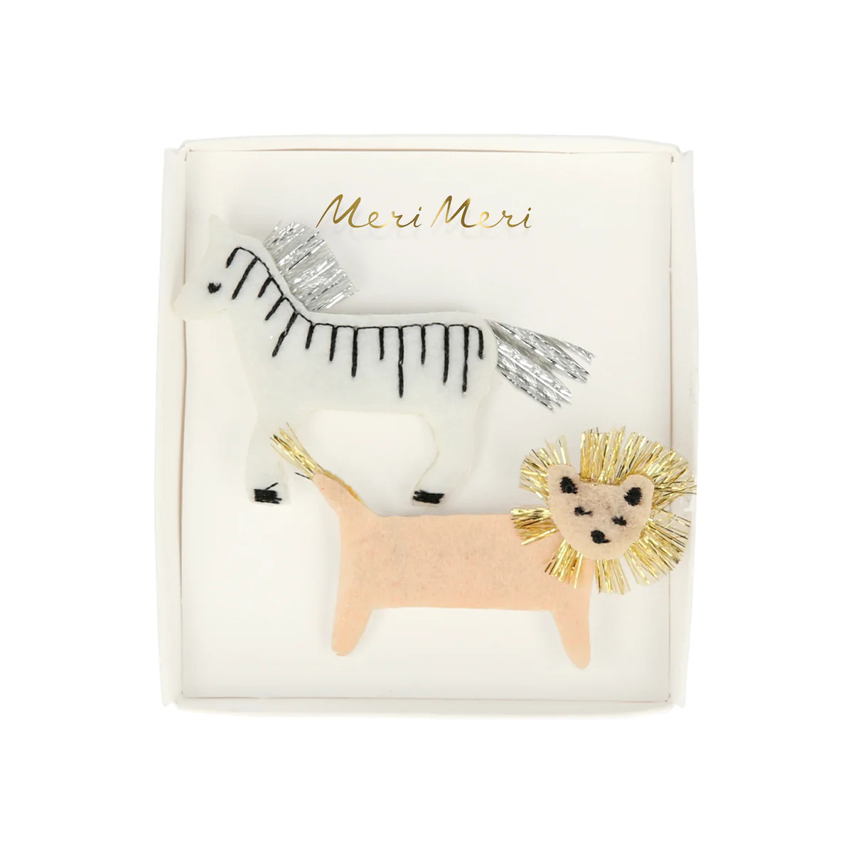 Zebra & Lion Felt Hair Clips (x 2) | Meri Meri