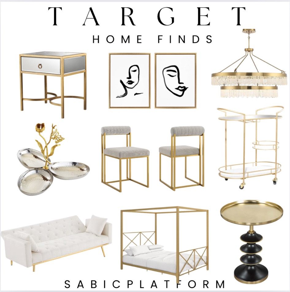 Home, home decor, target home, golden home, white and gold, modern home, nightstand, artwork, wall art, chandelier, glass lighting, brass lighting, high chairs, kitchen stools, bar cart, entertaining, sofa, couch, living room, bed, bedroom, bed frame, end table, sabic platformm

#LTKFallSale #LTKBacktoSchool #LTKHome