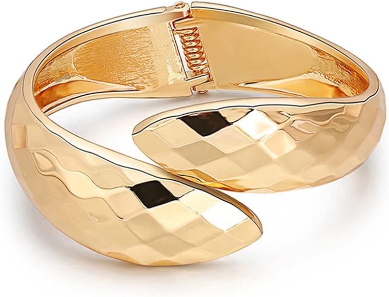 Long tiantian 18K Gold Cuff Bracelets for Women Fashion Chunky Gold Bracelets for Teen Girls Hing... | Amazon (US)