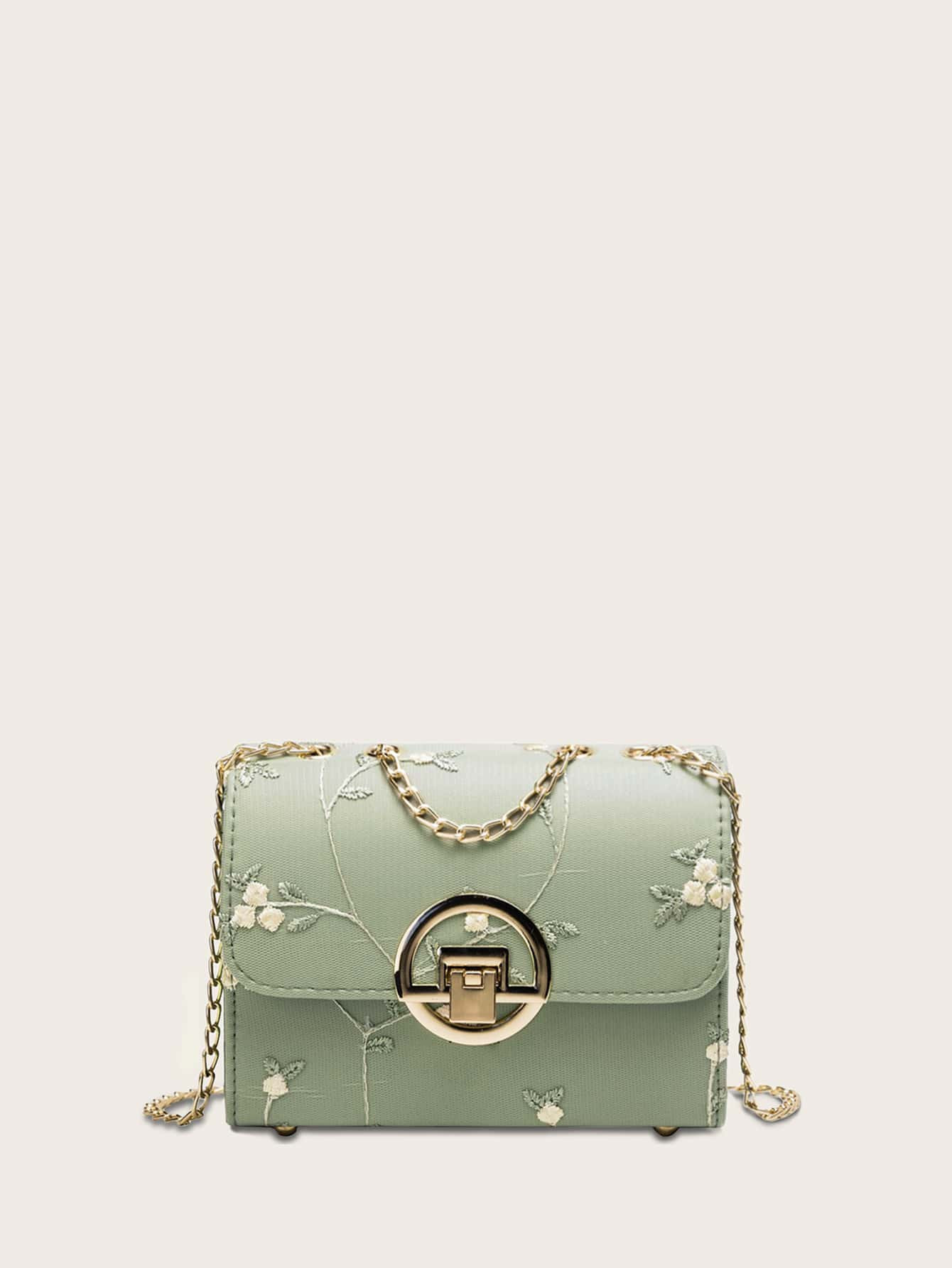 Borsa a catena con patta e ricamo floreale | SHEIN