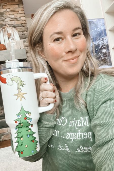 The perfect grinch long sleeve and grinch cup for every Grinch lover on your list! I love this lightweight pullover! 

This grinch cup is perfect for the holiday season!

Holiday outfit. Casual outfit. Christmas outfit. Christmas fashion. 

#LTKGiftGuide #LTKHoliday #LTKfindsunder50