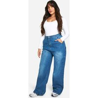 boohoo Women's Plus Pocket Boyfriend Jean in Mid Blue | Size: 22 | Denim/Down/Woven | boohoo (US & Canada)