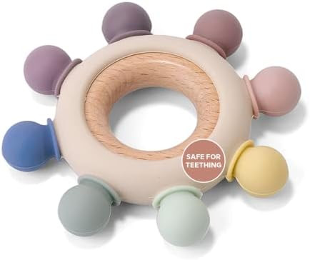 Baby Teething Toy by LoveyLu, Silicone & Wood Ring Teether, Teething Ring for Newborns to 3+ Months, | Amazon (US)