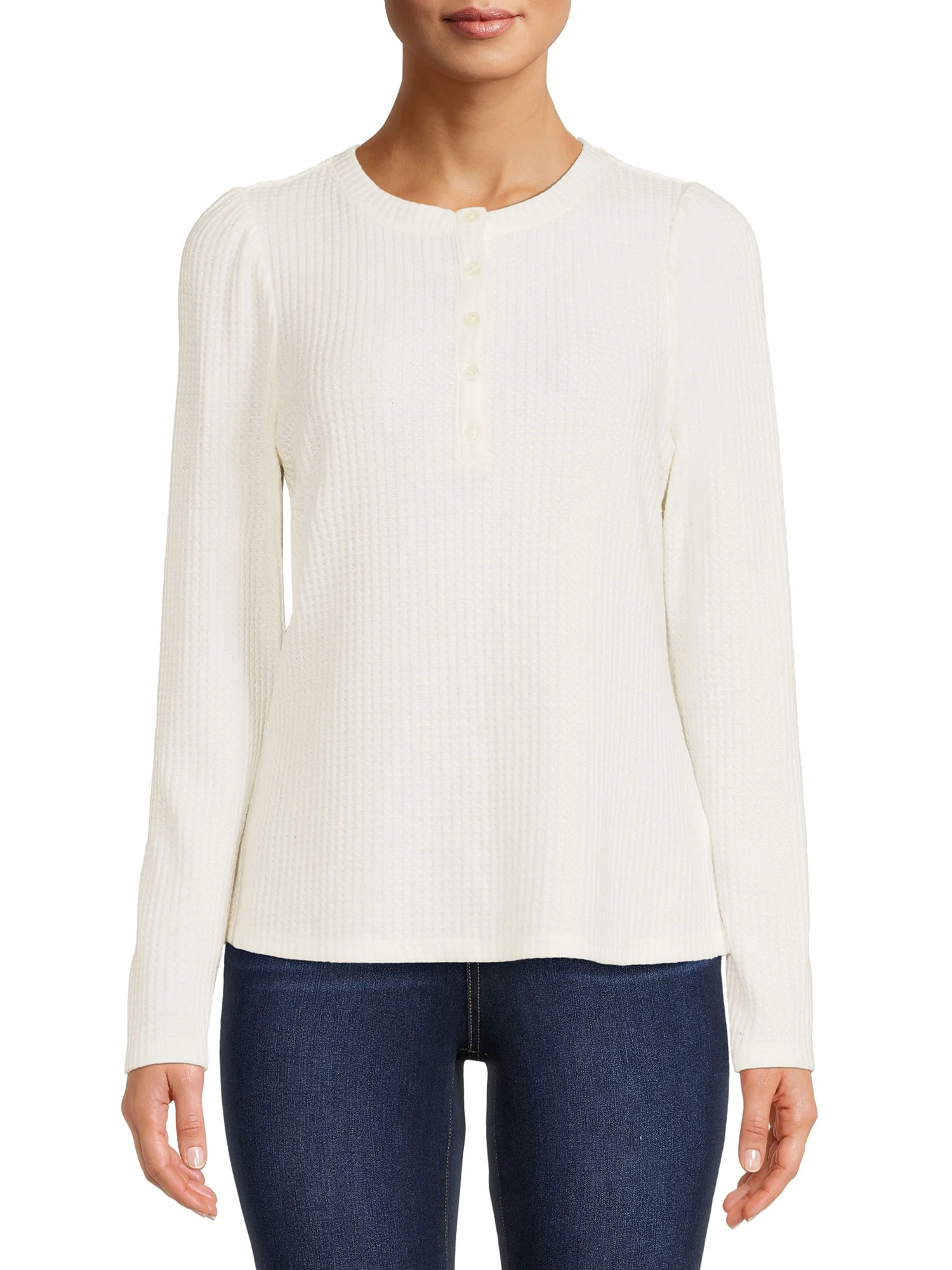 Time And Tru Women's Waffle Henley Top - Walmart.com | Walmart (US)