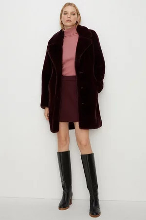 Petite Recycled Faux Fur Collared Long Coat | Oasis UK & IE