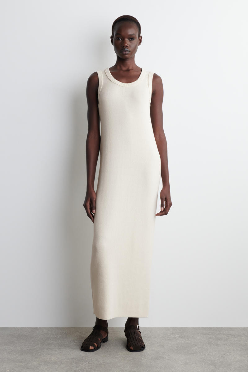 COS Women's Cottonsilk Tank Dress in White | Cotton/Silk | Size: Large | COS (AU)
