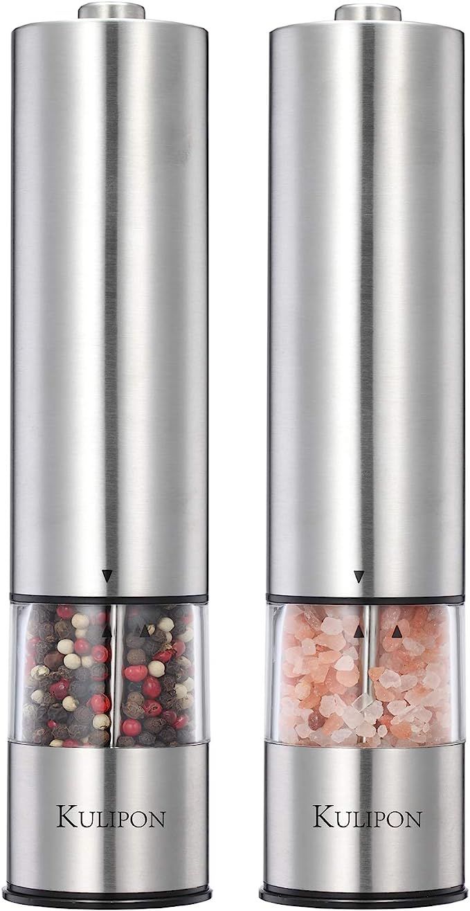 Electric Salt and Pepper Grinder Set-Battery Operated Stainless Steel Spice Mills with Light-One ... | Amazon (US)