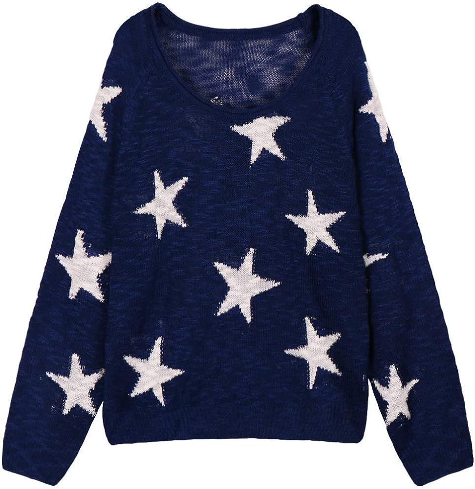 Women's Boat V Neck Long Sleeve Star Pullover Sweater Tunic Tops | Amazon (US)