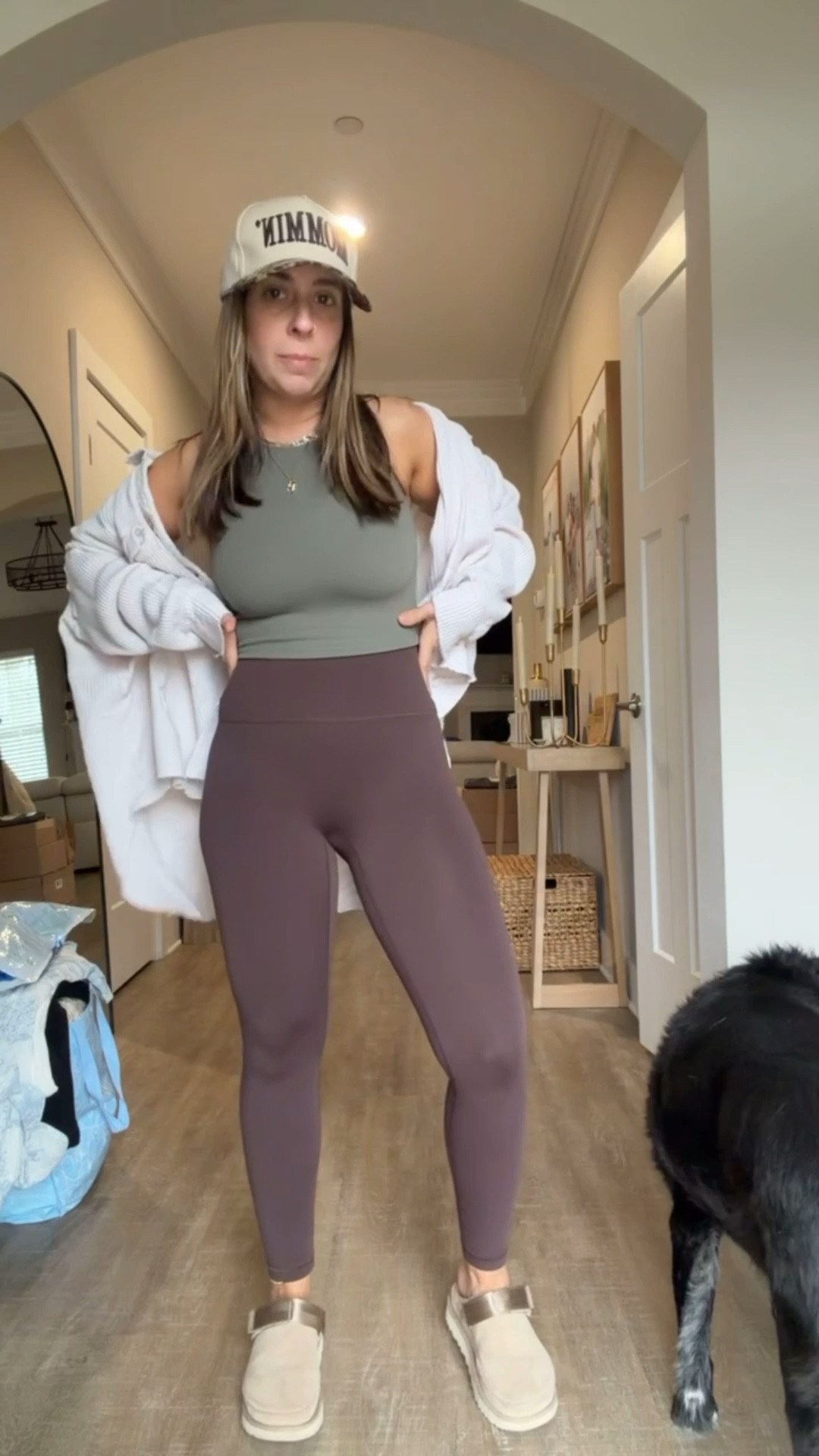 Completely loved today’s school dropoff outfit. These leggings are super soft, flattering and are perfect for running errands or working out. I think I own every color of this tanktop and this oversized shacket is perfect for the chilly morning we had. Also, how freaking cute is this cheetah bill Mommin hat?! 
Casual mom outfit, spring transition casual look 

#LTKmomlife #LTKActive #LTKSeasonal