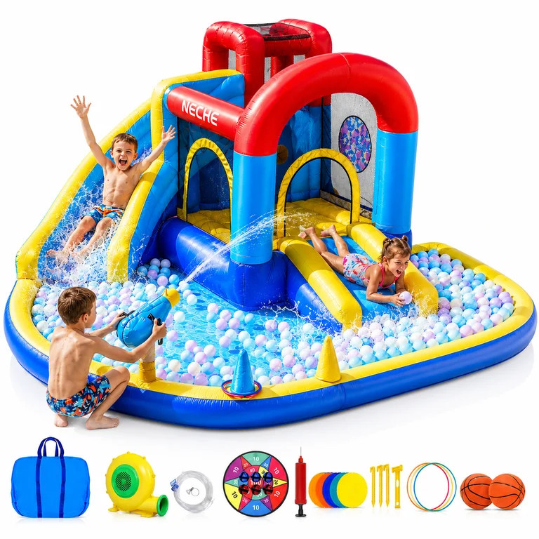 Neche Inflatable Water Slide, 106.59" x105.77" x54.78"Large Bounce House,Indoor/Outdoor Kids Boun... | Walmart (US)