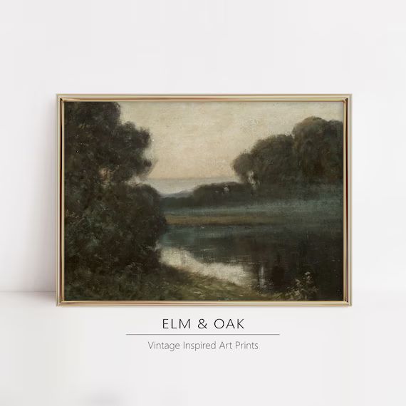 Misty Lake  Vintage Oil Painting Landscape  Country Antique - Etsy | Etsy (US)