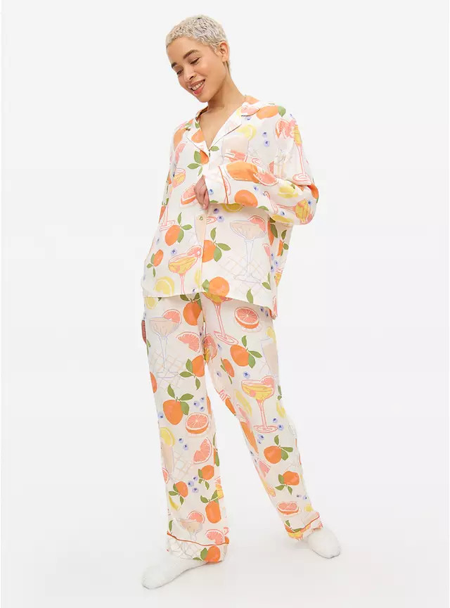 Fruit With Cocktails Printed Traditional Pyjamas XXL | Tu Clothing