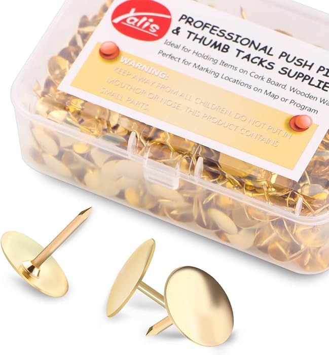 Yalis Thumb Tacks 500-count, 3/8-inch Steel Roundness Push Pins Office Tacks for Corkboard (Gold) | Amazon (US)