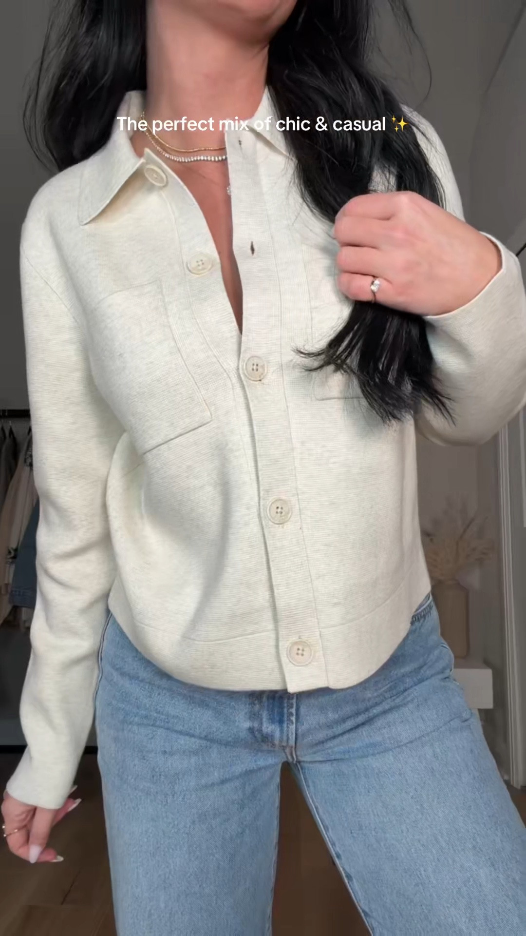 The perfect mix of chic & casual 🤍 I will have my outfit added to my LTK in the “outfit inspo” section. 

My sizing 5’7, 145lbs, 32dd
I’m wearing size small tops, size 27 jeans 

#LTKootd #LTKgrwm #LTKU