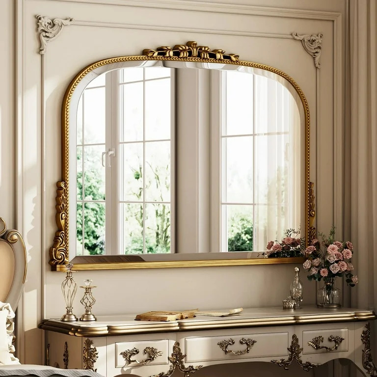 BEAUTYPEAK 44"x 32" Arched Vintage Decor Mirror Vanity Wall Mirror, Antique Gold | Walmart (US)