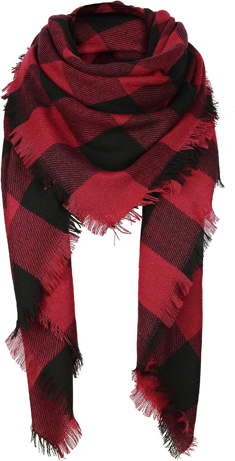 Women's Fall Winter Scarf Classic Tassel Plaid Scarf Warm Soft Chunky Large Blanket Wrap Shawl Sc... | Amazon (US)