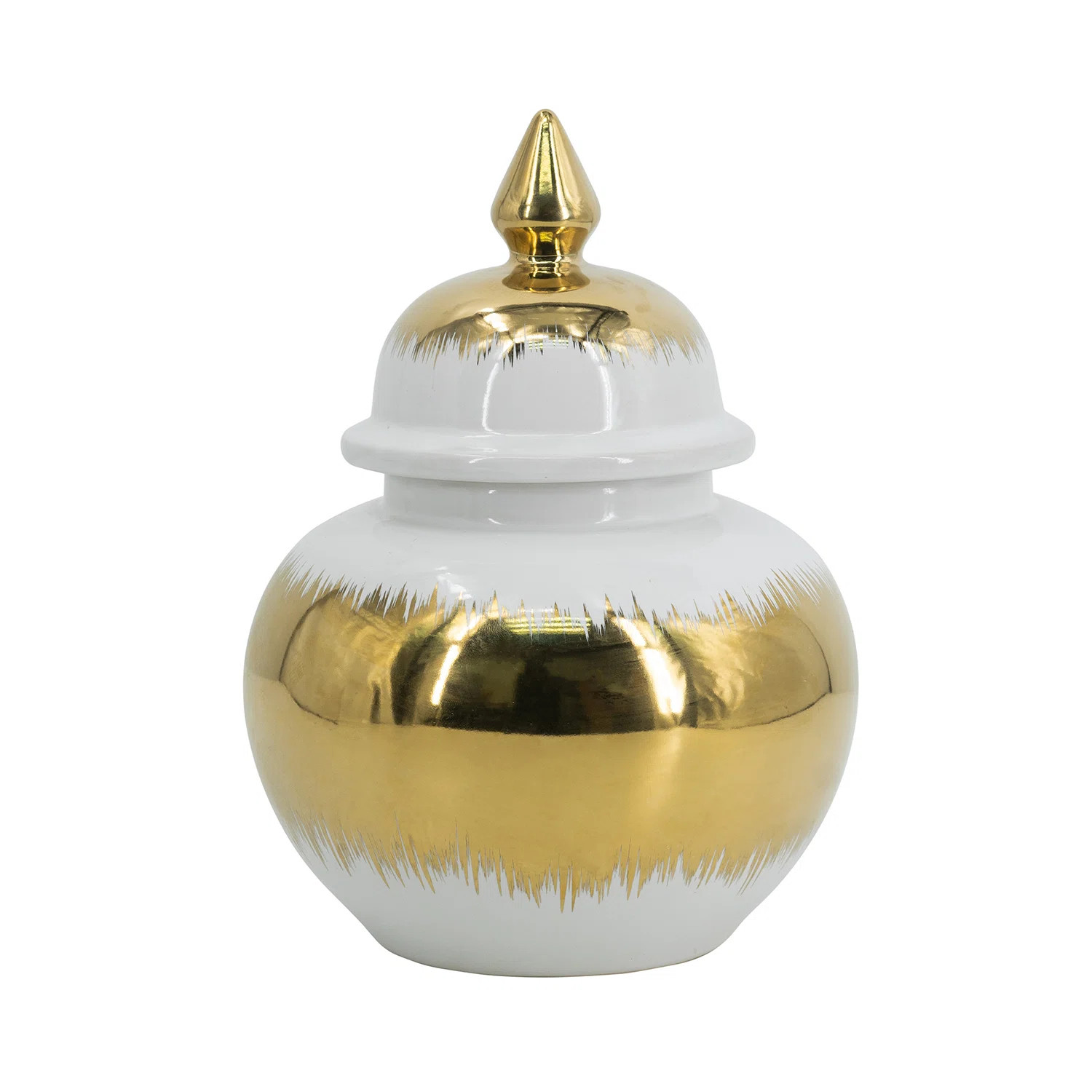 Lidded Jar - 7"Dia x 9.5"  - Gold/White | Wayfair North America