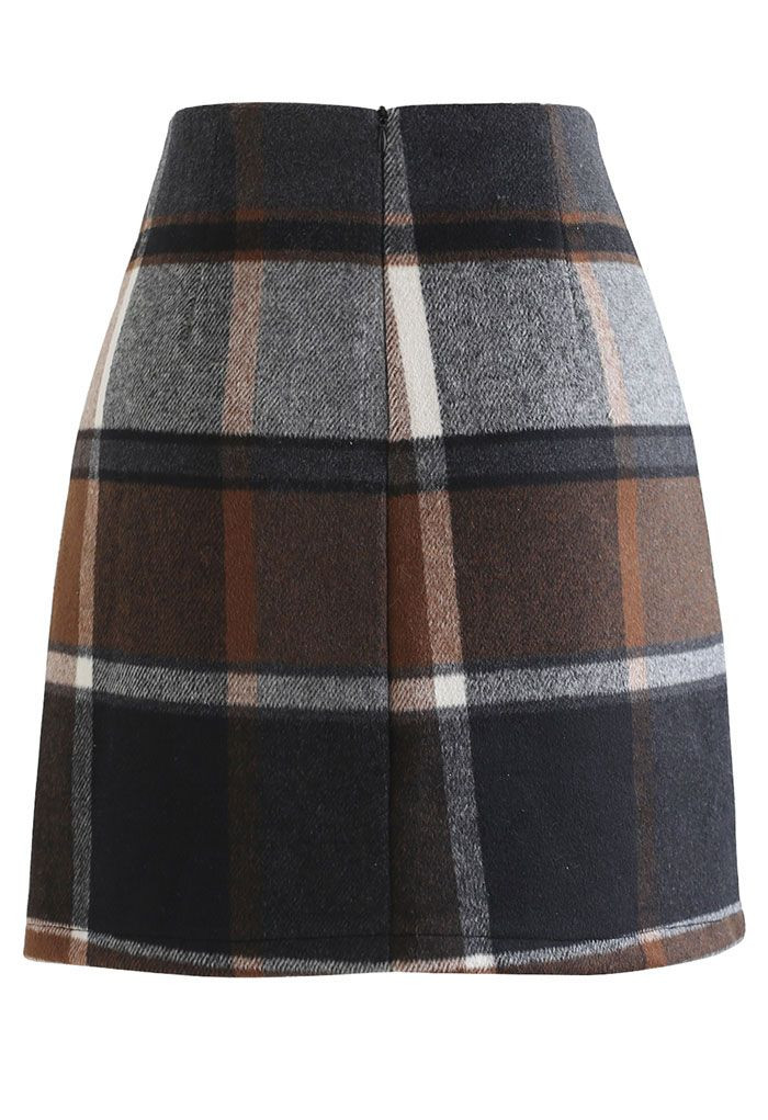 Chic+ Check Wool-Blend Mini Bud Skirt | Chicwish