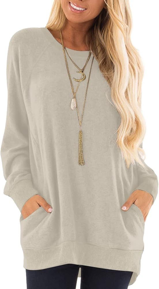 KUOTAI Womens Fall Long Sleeve T-Shirts Casual Tunic Tops for Leggings Loose Soft Blouses with Po... | Amazon (US)