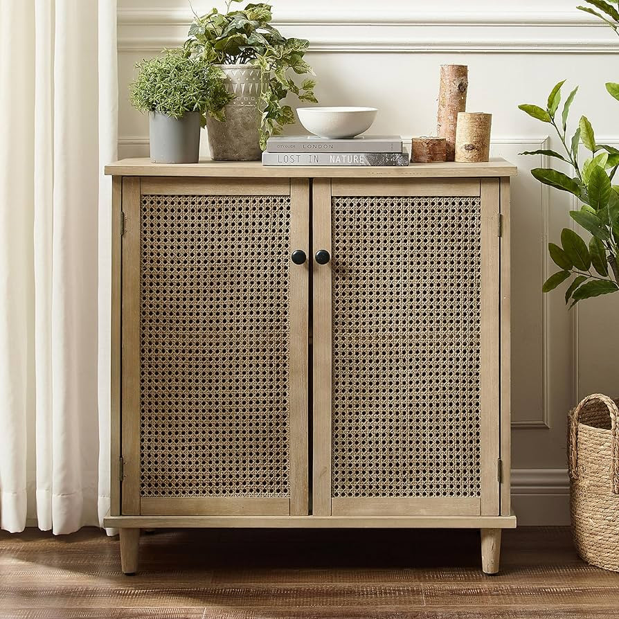 Zouron 2 Door Rattan Storage Cabinet, 32'' Sideboard Buffet Kitchen Storage Cabinet with Rattan D... | Amazon (US)