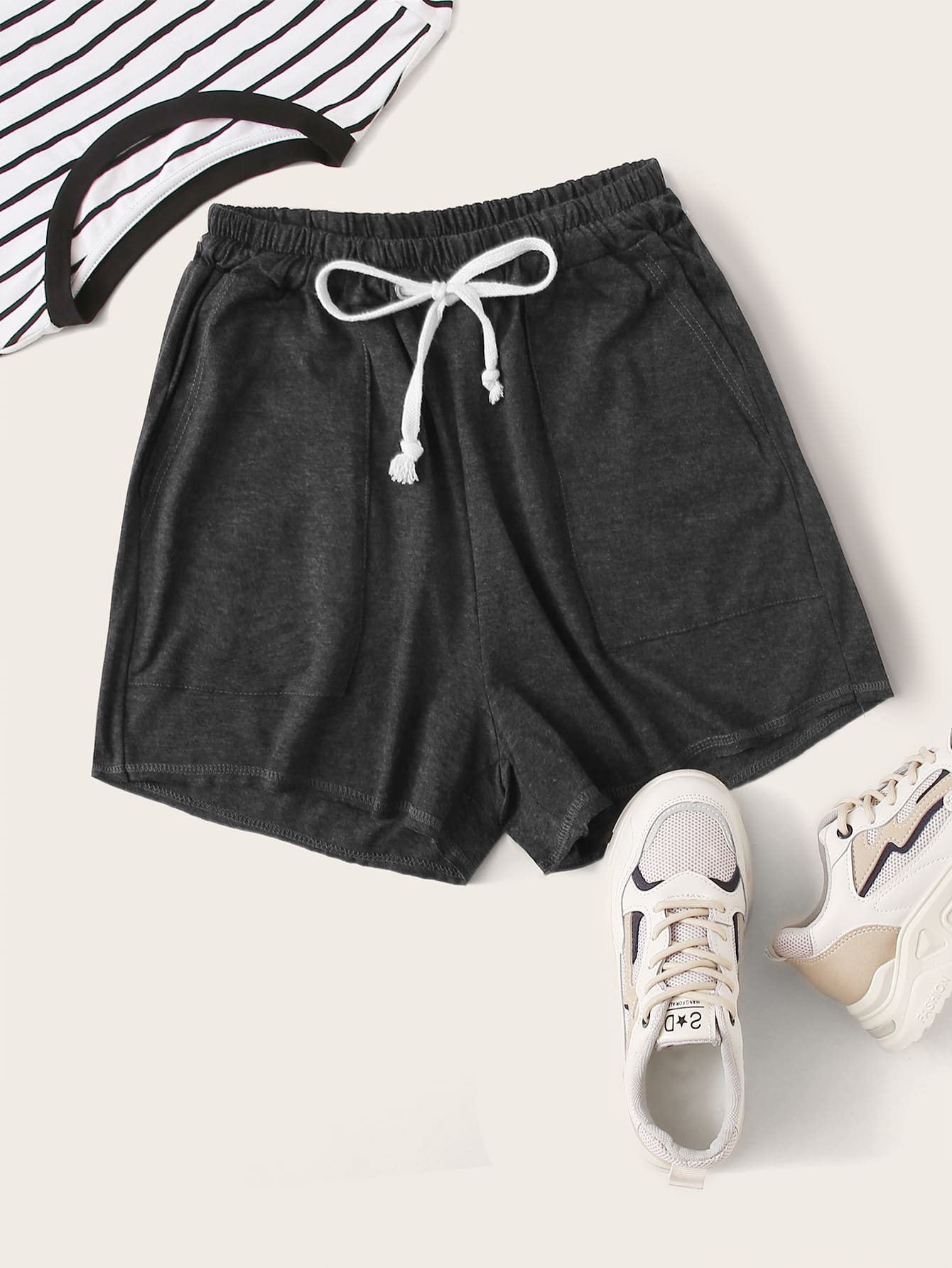 Slant Pocket Drawstring Waist Track Shorts | SHEIN