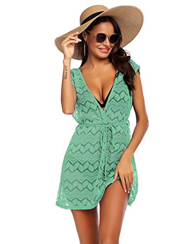 HOTOUCH Cover Ups for Swimwear Women Sexy Beach Bikini Coverup Dress Matcha Green M | Amazon (US)