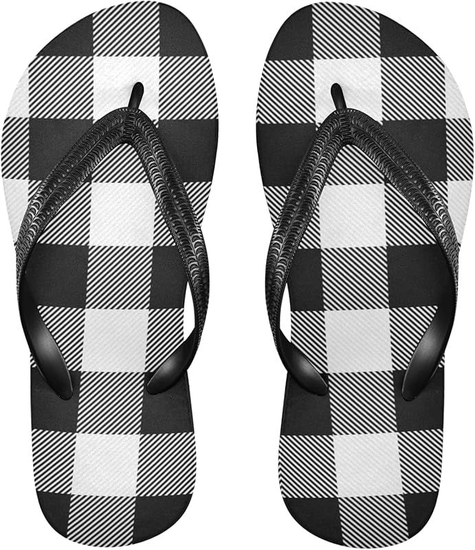 White and Black Buffalo Plaid Flip Flop,Women's Summer Casual Sandals,Couple Beach Slippers,Non-s... | Amazon (US)