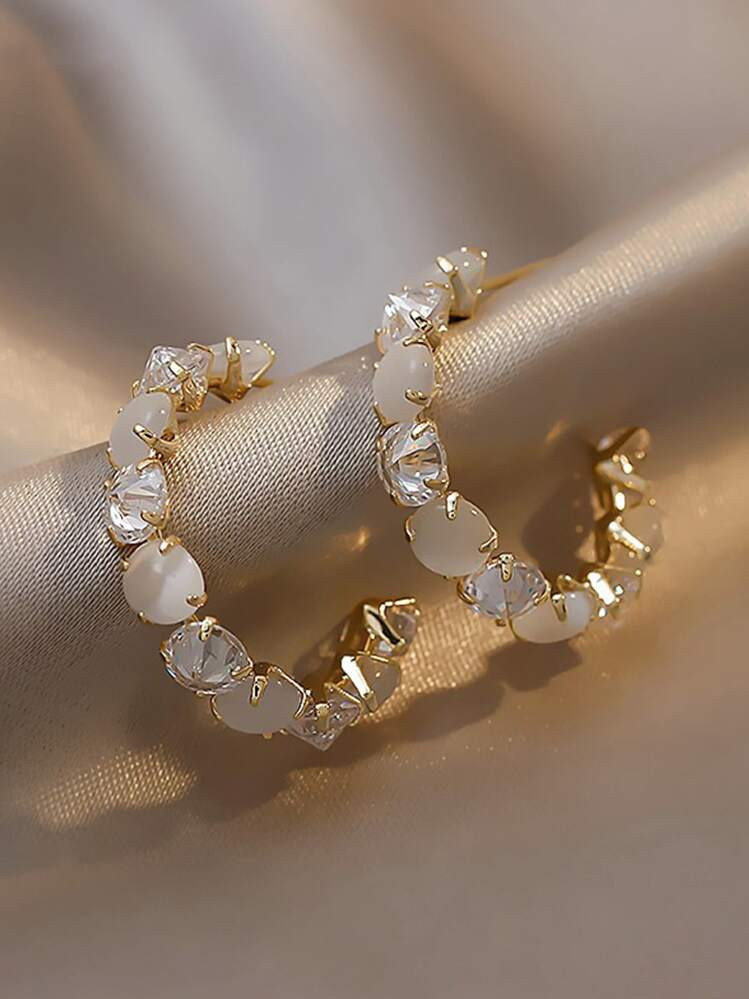 1pair Unique Design Minimalist & Elegant Cat Eye Stone C Shaped Ear Cuff | SHEIN