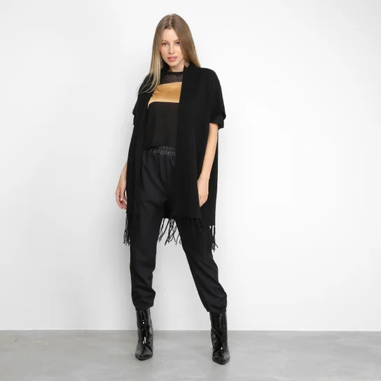 Tricot Facinelli Boho Franjas Feminino - Preto | Zattini (BR)