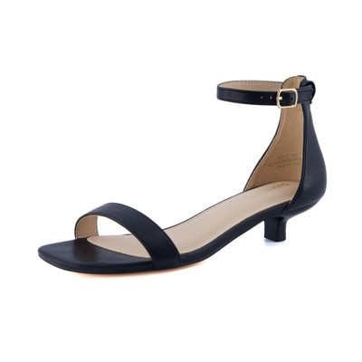 CUSHIONAIRE Solo Women’s Kitten Heel Dress Sandal – 1 Band Ankle Strap Heel with Cushioned Footbed & Faux Suede Upper, Black Smooth 9 | Target