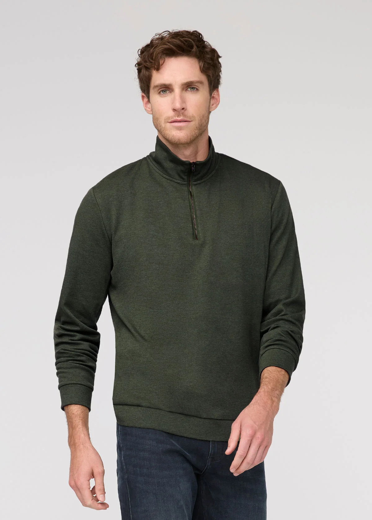 Performance Flannel Quarter Zip - Heather Peat | DUER