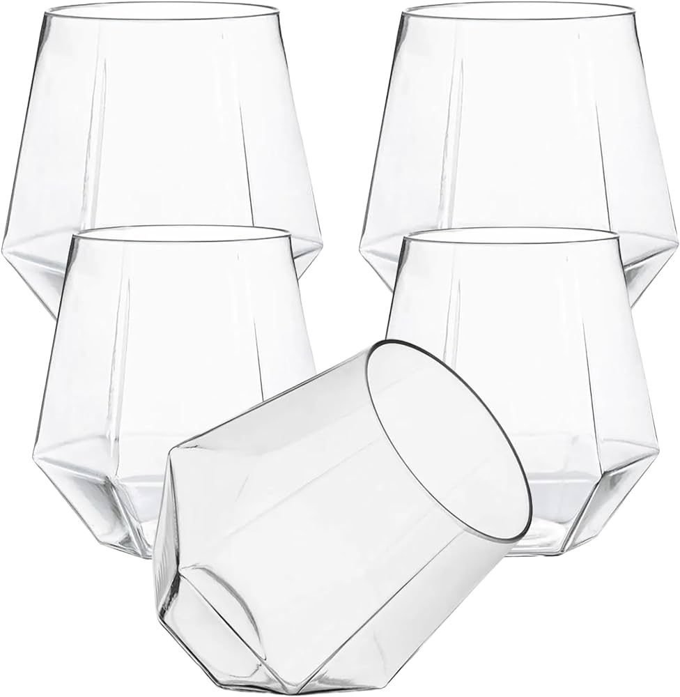 40 count Diamond Unbreakable Stemless Plastic Wine Champagne Whiskey Glasses Elegant Durable Disp... | Amazon (US)