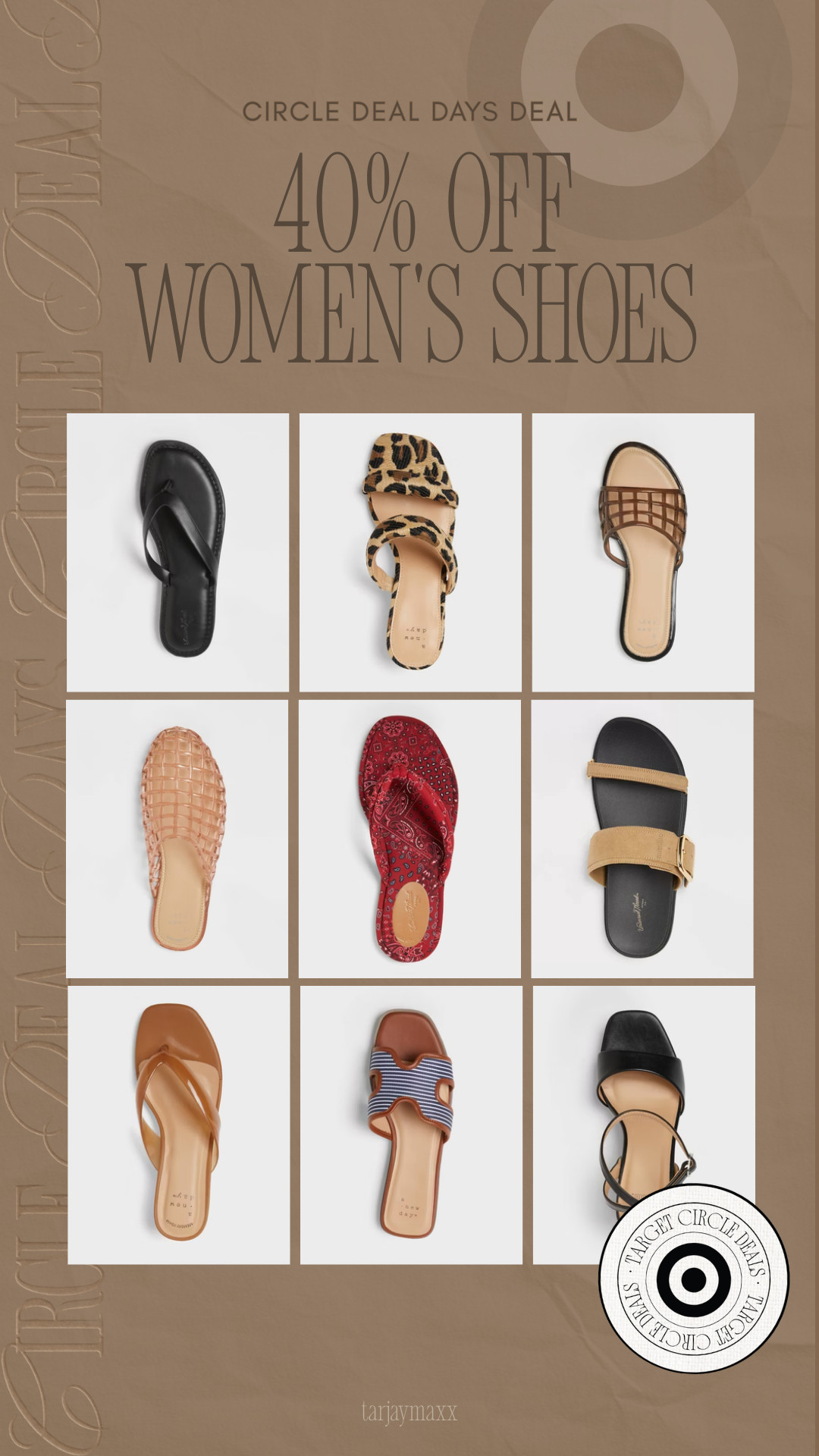 Circle Deal Days is coming through with the summer shoe deals 👏☀️ These women's sandals are 40% off TODAY ONLY and there are so many cute styles for vacation, everyday outfits, and everything in between. If you've been wanting a new pair for summer, now's the time to grab them before they're gone 🤎

wedding guest dress summer, fathers day gift guide, summer outfits, summer dresses, country concert outfits, fathers day gifts, date night outfits, travel outfits, concert outfits, business casual workwear, target shoes, summer sandals, target style, affordable fashion, circle deal days, target deals, summer essentials 

 #LTKgrwm #LTKootd #LTKSeasonal