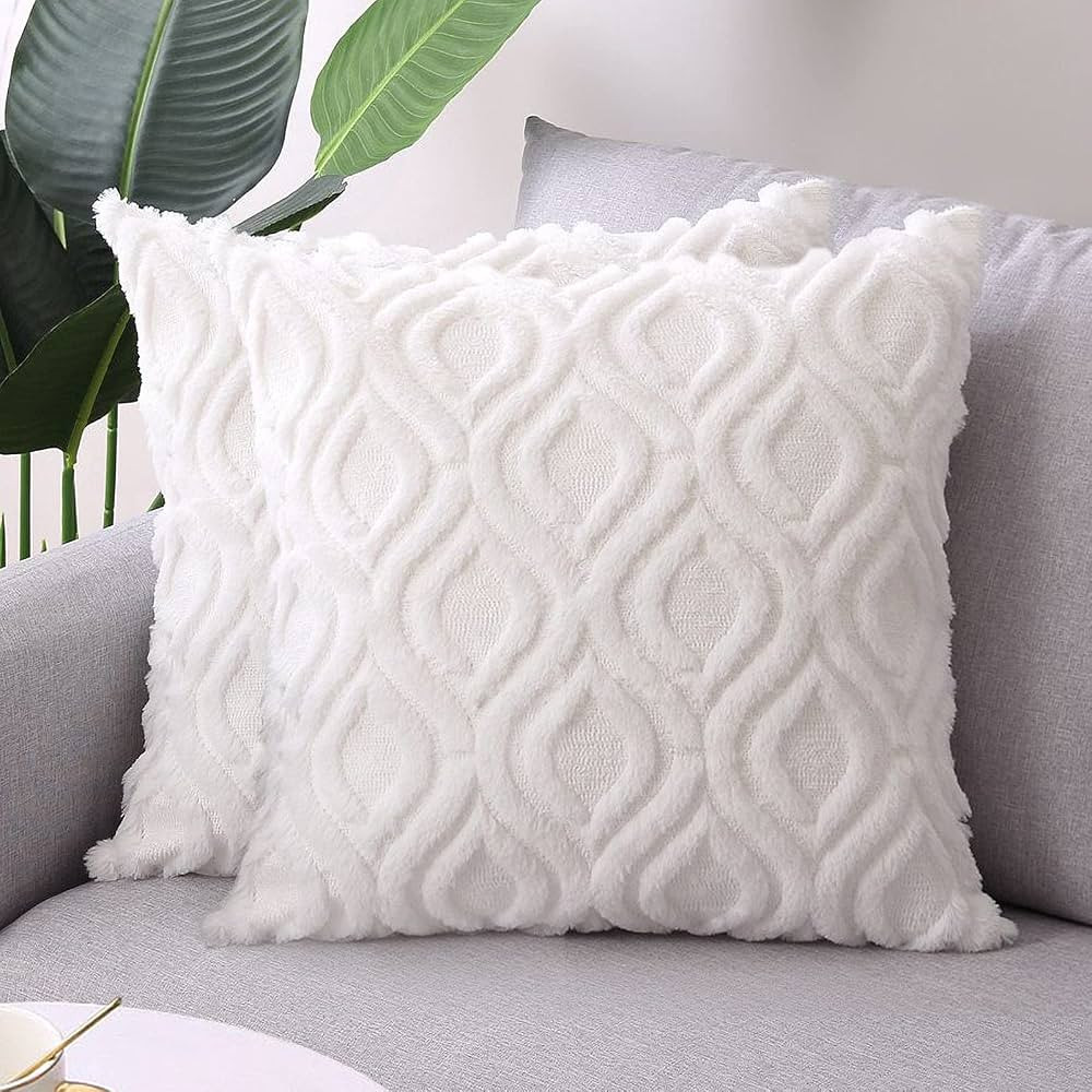 FAYBOX Decorative Throw Pillow Covers 18x18, Faux Fur Farmhouse Boho Pillow Cases,Soft Plush Fuzz... | Amazon (US)