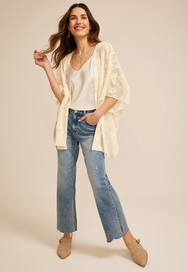 Floral Crochet Tie Front Kimono | Maurices