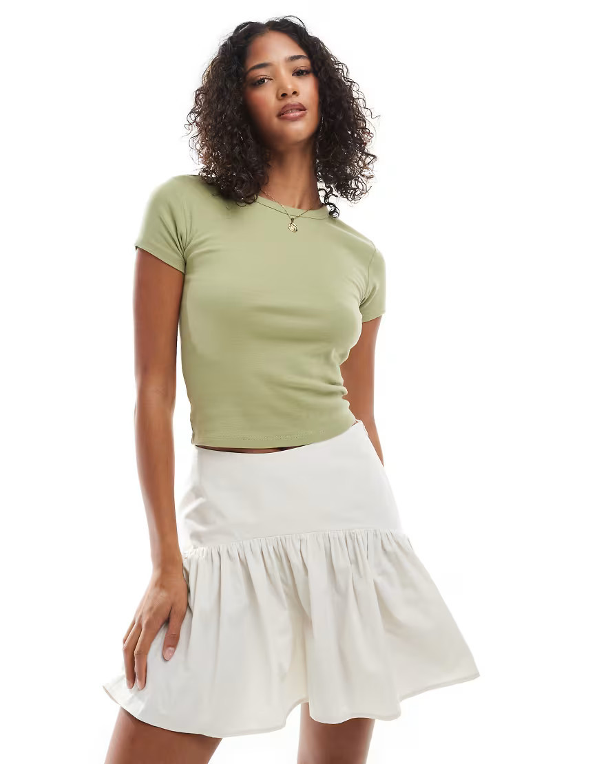 ASOS DESIGN dropped waist mini skirt in cream-Black | ASOS (Global)