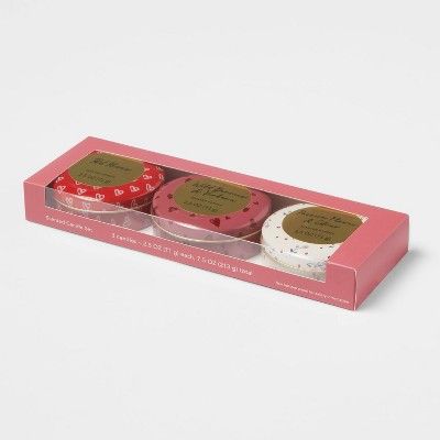 2.5oz 3pk Valentine's Round Tin Set Candle Roses, Wild Berries, Verbena and Almond Shortbread - T... | Target