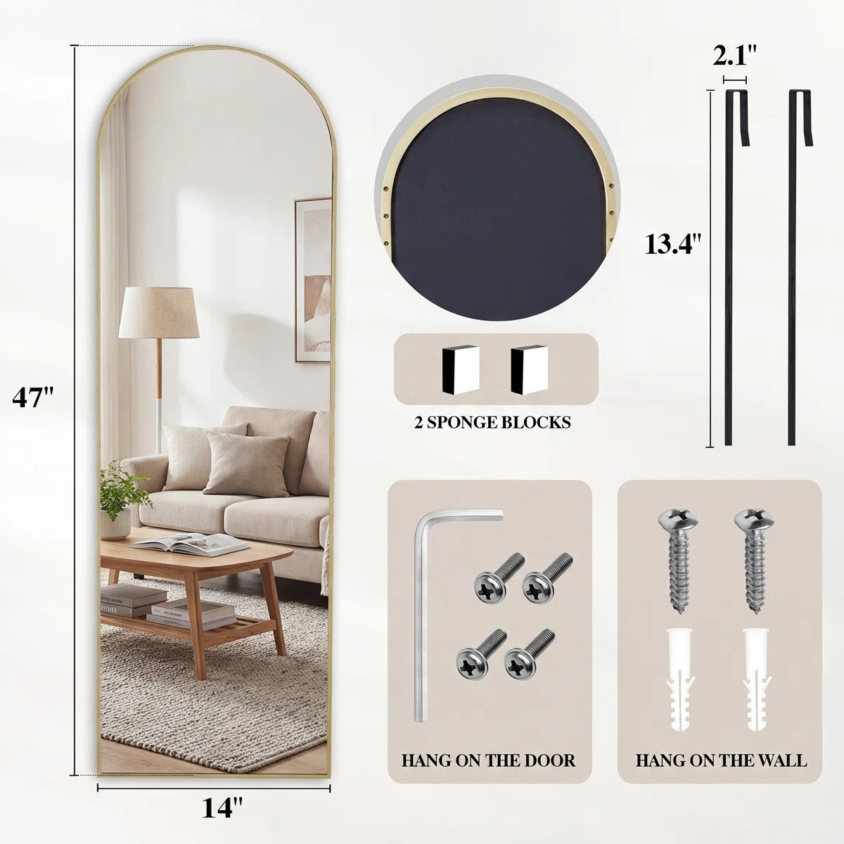 14 x 47 Over The Door - Full Length Hanging Mirror, Aluminum Alloy Framed Wall-mounted Full Lengt... | Wayfair North America