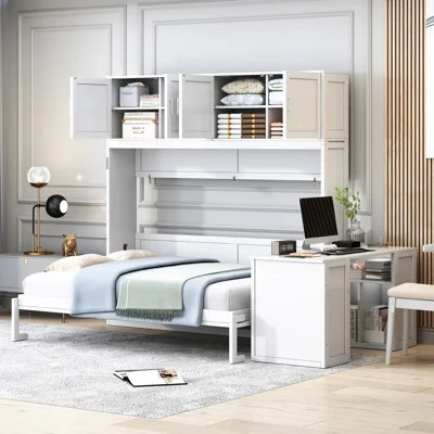 Wall Murphy Bed with Desk and Storage Shelves and Big Cabinets | Wayfair North America