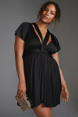 By Anthropologie Deep V-Neck Vibrant Mini Dress | Anthropologie (US)