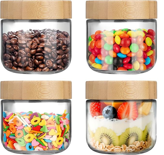 4 Pack 10oz Glass Jars with Bamboo Lids, Over Night Oats Container with Airtight Lid, Glass Snack... | Amazon (US)