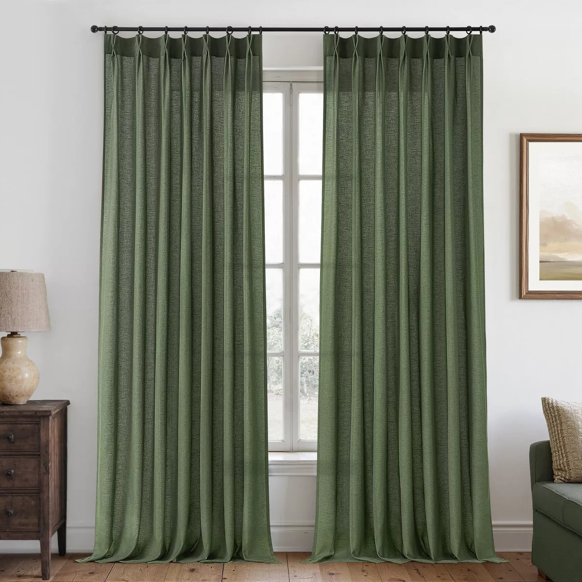 Pleated Linen Curtains Semi Sheer Light Filtering Pinch Pleat with Hooks and Rings,Back Tab Drape... | Target