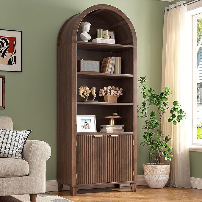 DurayLoly 79.9" Tall Arched Cabinet, 6-Tier Arched Bookcase with Fluted Doors and Adjustable Wood... | Amazon (US)