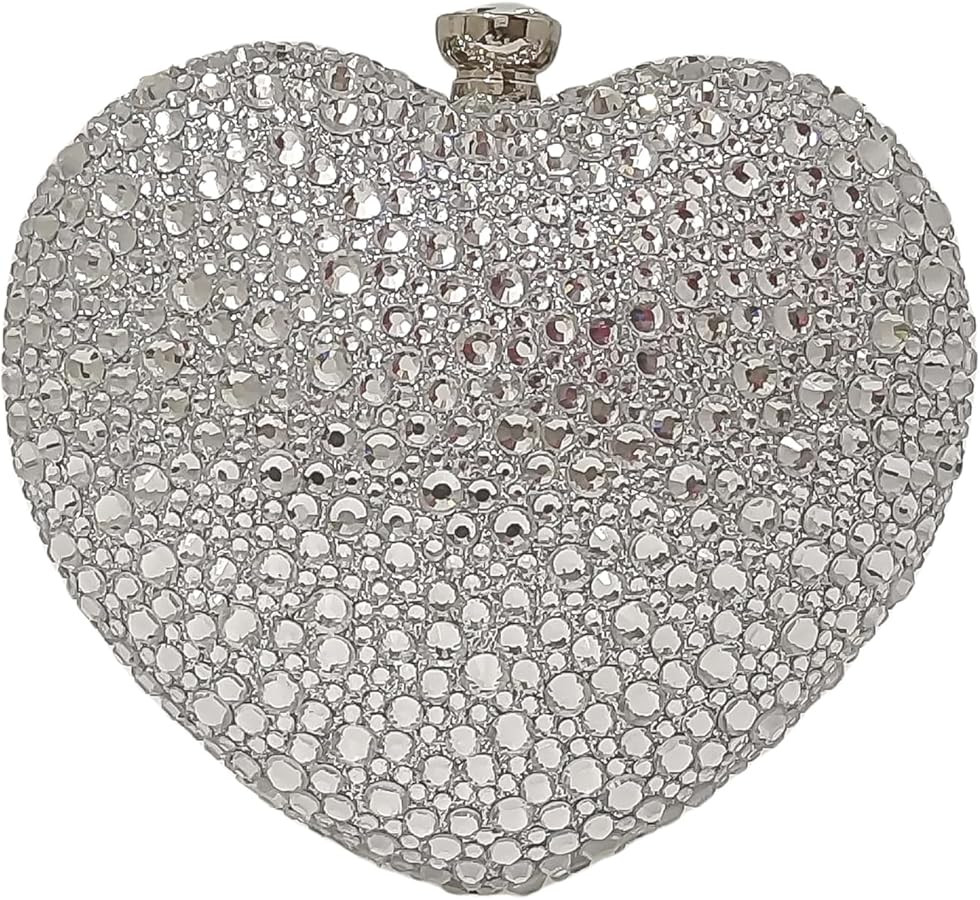 Cute Heart Shape Clutch Purse Mini Love Heart Rhinestone Wedding Handbag Party Women Purse | Amazon (US)