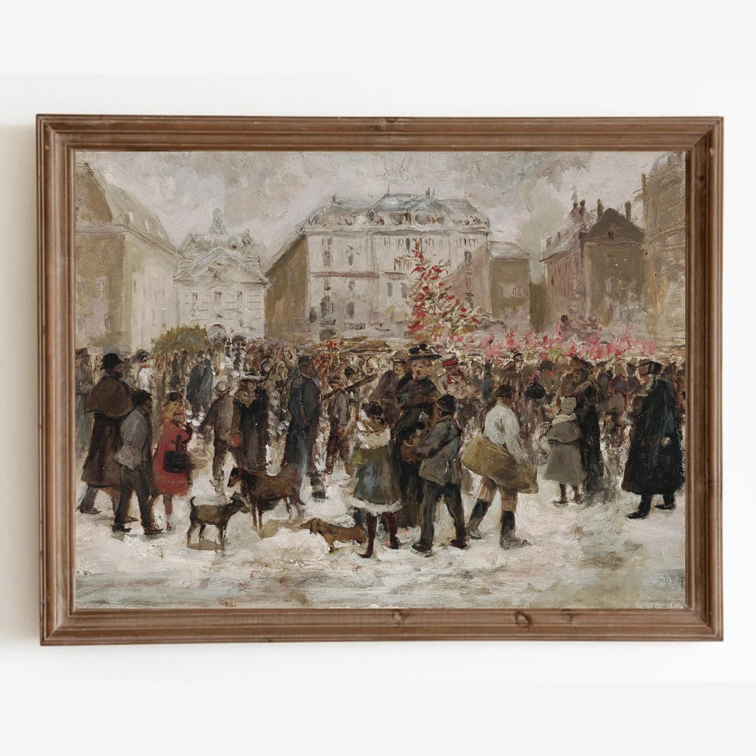 Vintage Christmas Market Wall Art, Holiday Vintage Decor, Christmas Village Painting, Winter City... | Etsy (CAD)