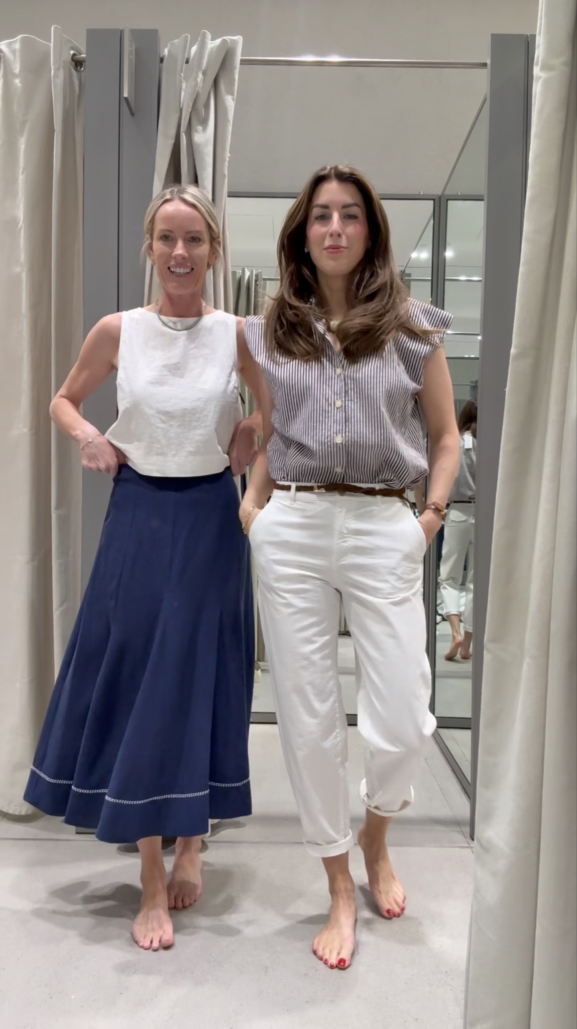 Zara try-on haul with all of my new spring and summer pieces — full sizing breakdown for every piece. White jeans outfits, the perfect red peplum top, a French dress for vacation, a striped cover-up, blue jeans with a gold button detail, a beaded silver going-out top, and a few sleeveless button-ups for warm weather days.

Sizing reference (I am usually a US 2 / S):

▫️ White jeans with braided belt — size 34 (US 2) ▫️ Striped sleeveless button-up — Small ▫️ Beaded silver top — Medium ▫️ Blue blouse-y high-low top — needs a Small (had on Medium, store was sold out) ▫️ Red peplum top — Small (perfect for an inverted triangle body shape) ▫️ Blue + brown striped button-up — Small ▫️ Second pair of white jeans — US 2 ▫️ Light wash blue jeans with gold button — sized up to US 4 ▫️ French mini dress — Small (wear shapewear underneath to prevent lines) ▫️ Blue and green striped beach cover-up — Small

Perfect pieces for spring outfits, summer vacation outfits, beach trips, brunch, date nights, and warm weather travel. Linked everything below 🤍

#LTKTall #LTKOver40