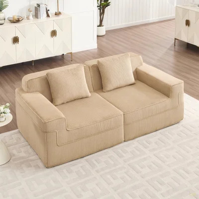 Modular 2 Seat Loveseat Boneless Sofa, Cloud Sectional Couch With Deep Seat, Modern Modular 2-Seat Sofa Couch With Throw Pillows Corduroy Fabric | Wayfair North America