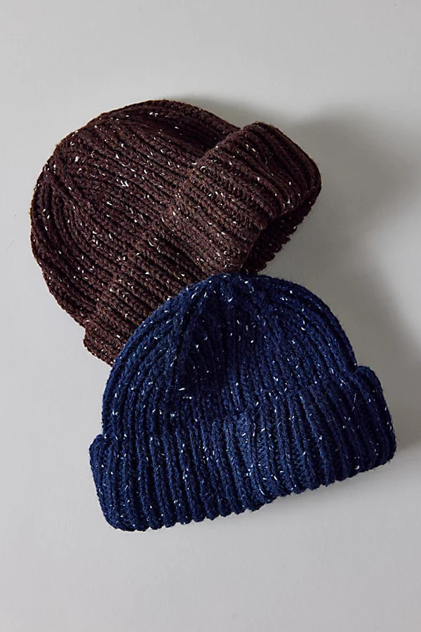 Marled Wool-Blend Short Roll Ribbed Knit Beanie | Urban Outfitters (US and RoW)